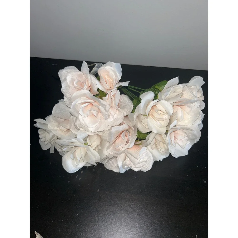 Artificial Cream White Rose Bouquet Silk Floral Stems Wedding Home Decor 13 Inch